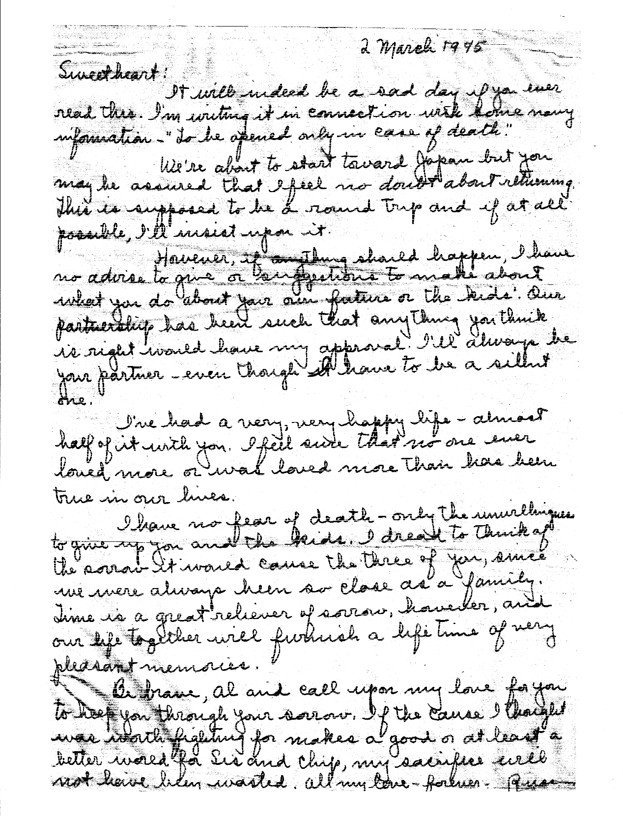 Letter home from a brave sailor during world war two